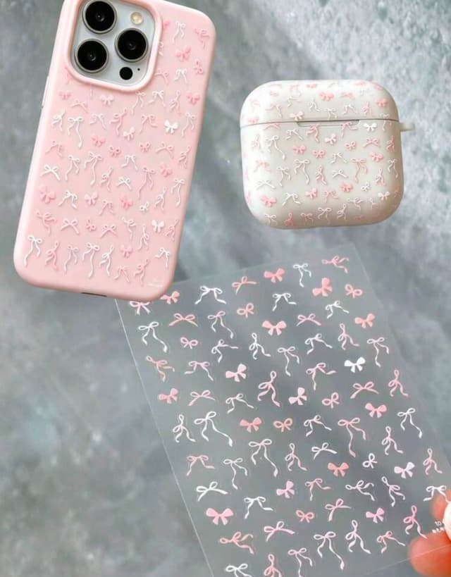 Pink and white bow sticker